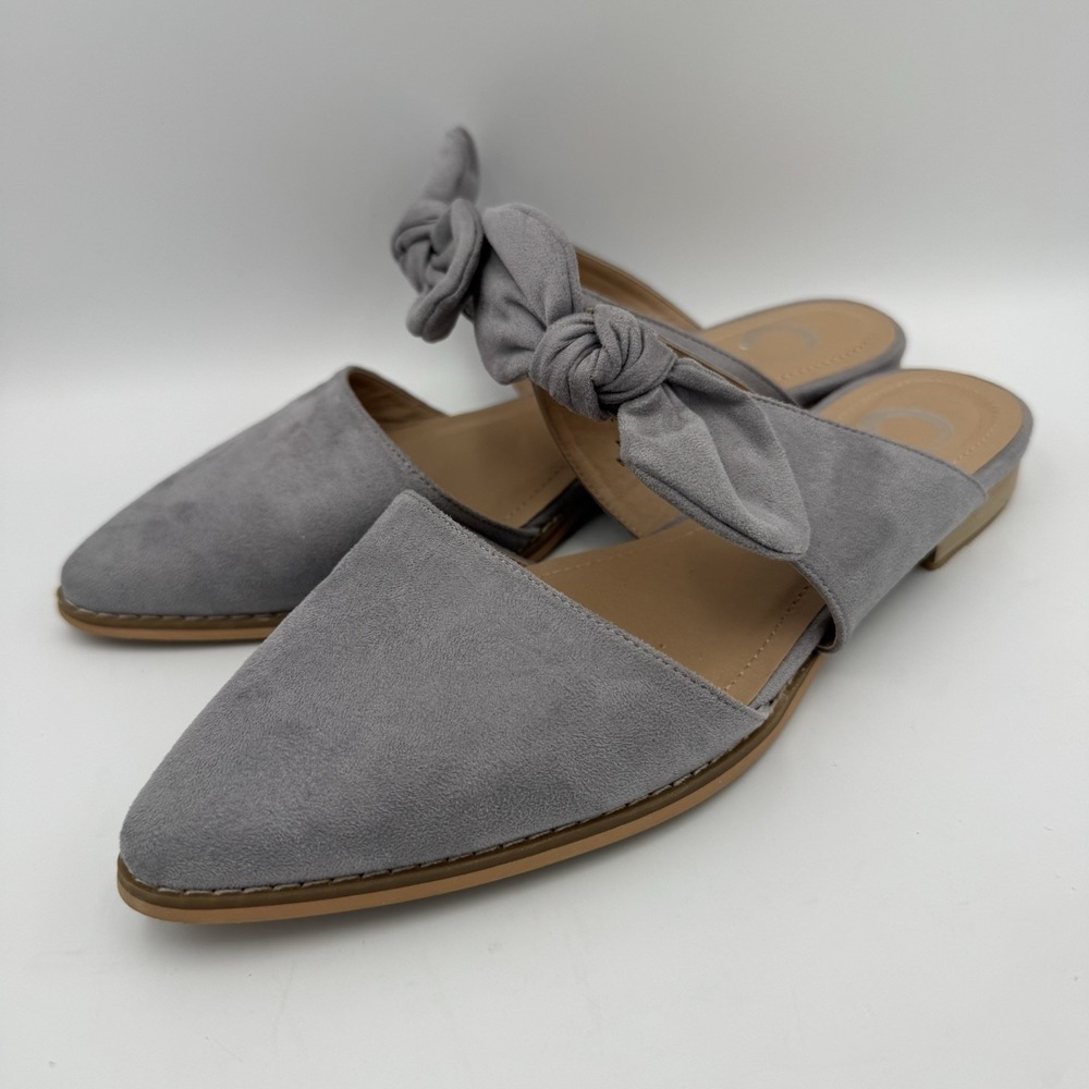 Journee Collection Telulah Pointed Toe Slip-on Flat Grey Velvet Women's 8